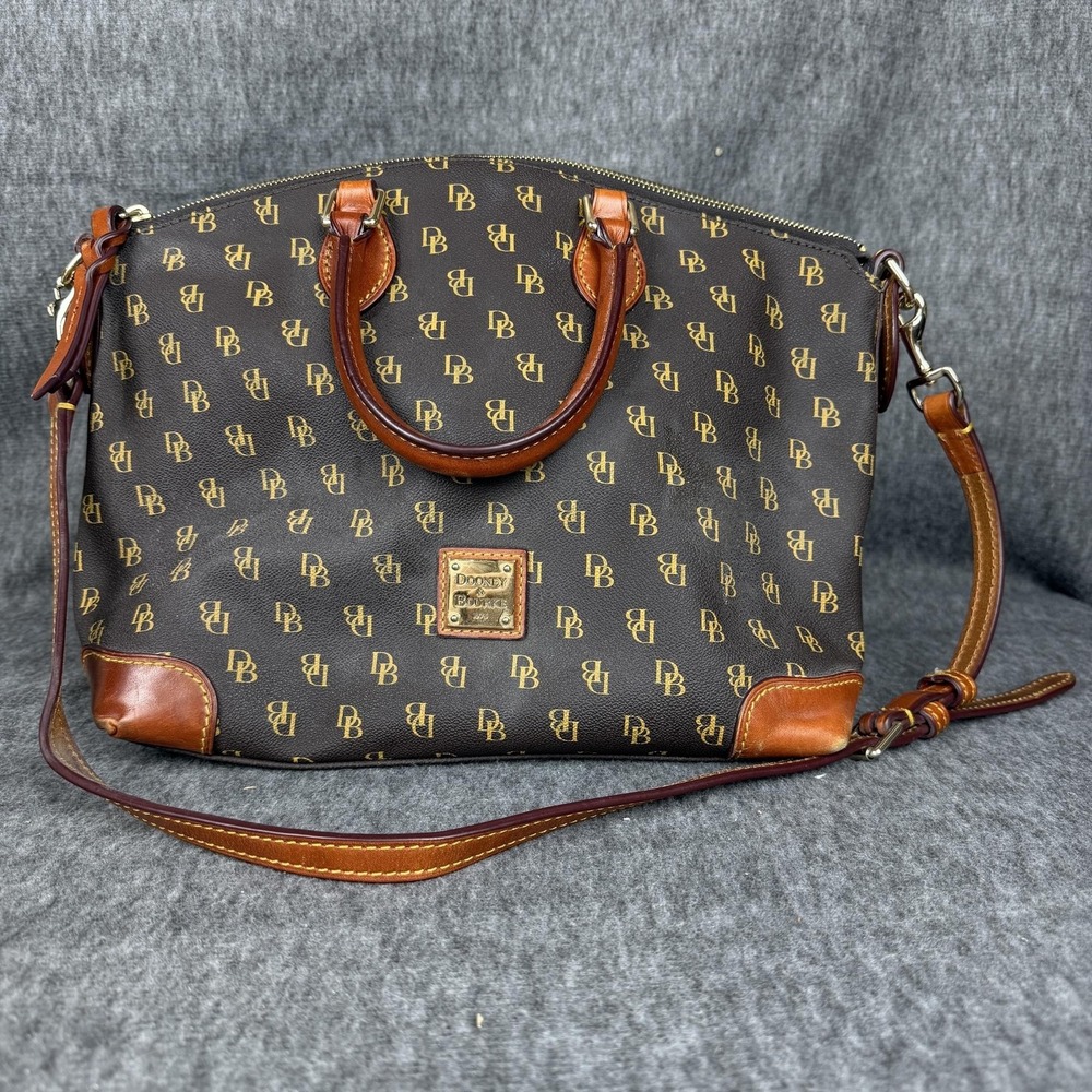 Dooney & Bourke Satchel Crossbody Bag Womens Medium Brown DB Canvas Red Lining